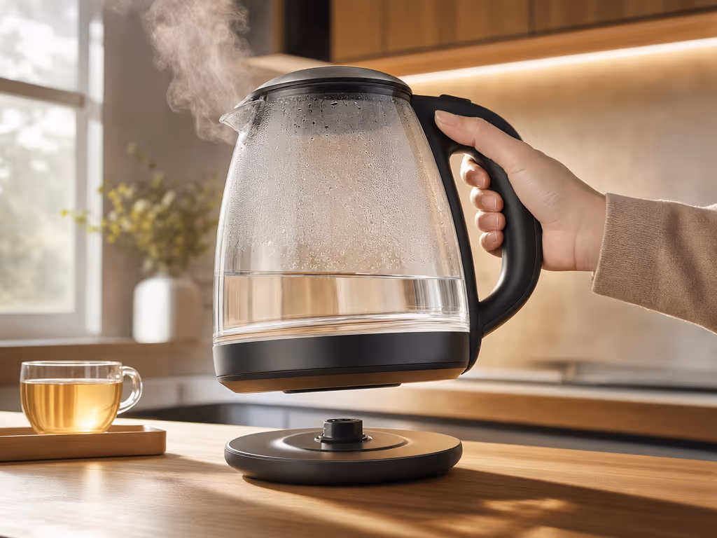 cordless_glass_electric_kettle_lifted_from_power_base_for_tea_service